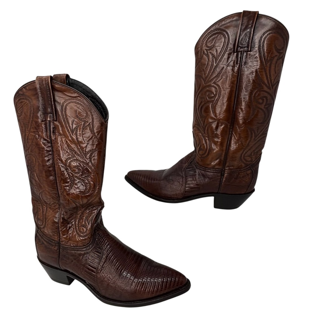 Vintage Dan Post DP2451J Genuine Lizard Cowboy Boots Mens 10 M Brown Western